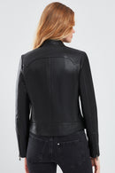 Alison Women's Black Short Leather Jacket | Derimod Alison Women's Black Short Leather Jacket | Derimod