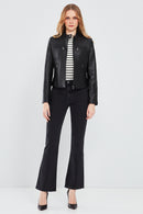 Alison Women's Black Short Leather Jacket | Derimod Alison Women's Black Short Leather Jacket | Derimod