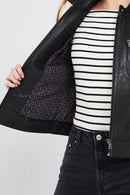 Alison Women's Black Short Leather Jacket | Derimod Alison Women's Black Short Leather Jacket | Derimod