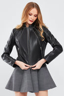 Julia Women's Black Short Leather Jacket | Derimod Julia Women's Black Short Leather Jacket | Derimod