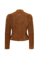 Grace Women's Brown Short Suede Leather Jacket | Derimod Grace Women's Brown Short Suede Leather Jacket | Derimod