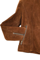 Grace Women's Brown Short Suede Leather Jacket | Derimod Grace Women's Brown Short Suede Leather Jacket | Derimod