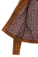 Grace Women's Brown Short Suede Leather Jacket | Derimod Grace Women's Brown Short Suede Leather Jacket | Derimod