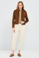 Grace Women's Brown Short Suede Leather Jacket | Derimod Grace Women's Brown Short Suede Leather Jacket | Derimod