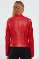 Sonia Women's Red Short Leather Jacket | Derimod Sonia Women's Red Short Leather Jacket | Derimod