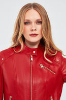 Sonia Women's Red Short Leather Jacket | Derimod Sonia Women's Red Short Leather Jacket | Derimod