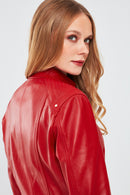 Sonia Women's Red Short Leather Jacket | Derimod Sonia Women's Red Short Leather Jacket | Derimod