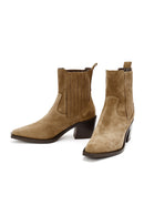 Women's Brown Chunky Heel Suede Leather Cowboy Boots | Derimod Women's Brown Chunky Heel Suede Leather Cowboy Boots | Derimod