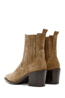 Women's Brown Chunky Heel Suede Leather Cowboy Boots | Derimod Women's Brown Chunky Heel Suede Leather Cowboy Boots | Derimod