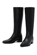 Women's Black Zippered Thick Heel Leather Boots | Derimod Women's Black Zippered Thick Heel Leather Boots | Derimod