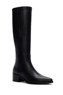 Women's Black Zippered Thick Heel Leather Boots | Derimod Women's Black Zippered Thick Heel Leather Boots | Derimod