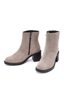 Women's Mink Zippered Thick Heel Suede Leather Boots | Derimod Women's Mink Zippered Thick Heel Suede Leather Boots | Derimod