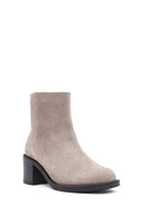 Women's Mink Zippered Thick Heel Suede Leather Boots | Derimod Women's Mink Zippered Thick Heel Suede Leather Boots | Derimod
