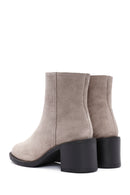 Women's Mink Zippered Thick Heel Suede Leather Boots | Derimod Women's Mink Zippered Thick Heel Suede Leather Boots | Derimod