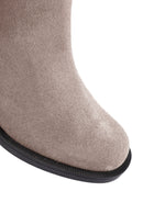 Women's Mink Zippered Thick Heel Suede Leather Boots | Derimod Women's Mink Zippered Thick Heel Suede Leather Boots | Derimod