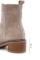 Women's Mink Zippered Thick Heel Suede Leather Boots | Derimod Women's Mink Zippered Thick Heel Suede Leather Boots | Derimod