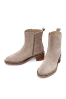 Women's Mink Zippered Thick Heel Suede Leather Boots | Derimod Women's Mink Zippered Thick Heel Suede Leather Boots | Derimod