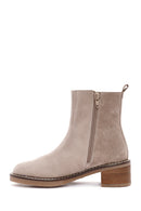 Women's Mink Zippered Thick Heel Suede Leather Boots | Derimod Women's Mink Zippered Thick Heel Suede Leather Boots | Derimod