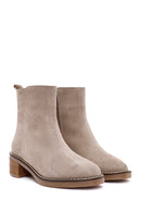 Women's Mink Zippered Thick Heel Suede Leather Boots | Derimod Women's Mink Zippered Thick Heel Suede Leather Boots | Derimod