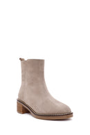 Women's Mink Zippered Thick Heel Suede Leather Boots | Derimod Women's Mink Zippered Thick Heel Suede Leather Boots | Derimod
