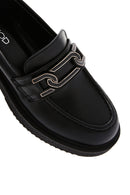 Women's Black Chain Detailed Leather Masculine Loafer | Derimod Women's Black Chain Detailed Leather Masculine Loafer | Derimod