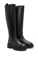 Women's Black Zippered Thick Soled Leather Boots | Derimod Women's Black Zippered Thick Soled Leather Boots | Derimod