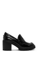 Kadın Siyah Yüksek Kalın Topuklu Rugan Deri Maskülen Loafer | Derimod Kadın Siyah Yüksek Kalın Topuklu Rugan Deri Maskülen Loafer | Derimod