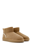 Women's Camel Fur Detailed Suede Leather Boots | Derimod Women's Camel Fur Detailed Suede Leather Boots | Derimod