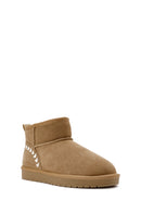 Women's Camel Fur Detailed Suede Leather Boots | Derimod Women's Camel Fur Detailed Suede Leather Boots | Derimod