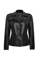 Giselle Women's Black Short Leather Jacket | Derimod Giselle Women's Black Short Leather Jacket | Derimod