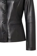 Giselle Women's Black Short Leather Jacket | Derimod Giselle Women's Black Short Leather Jacket | Derimod