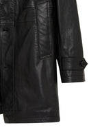 Ederson Men's Black Stand Collar Buttoned Leather Coat | Derimod Ederson Men's Black Stand Collar Buttoned Leather Coat | Derimod