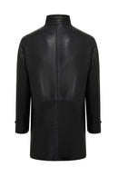 Ederson Men's Black Stand Collar Buttoned Leather Coat | Derimod Ederson Men's Black Stand Collar Buttoned Leather Coat | Derimod