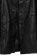 Ederson Men's Black Stand Collar Buttoned Leather Coat | Derimod Ederson Men's Black Stand Collar Buttoned Leather Coat | Derimod