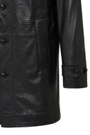 Ederson Men's Black Stand Collar Buttoned Leather Coat | Derimod Ederson Men's Black Stand Collar Buttoned Leather Coat | Derimod