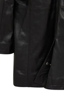 Ederson Men's Black Stand Collar Buttoned Leather Coat | Derimod Ederson Men's Black Stand Collar Buttoned Leather Coat | Derimod