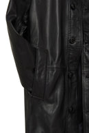 Ederson Men's Black Stand Collar Buttoned Leather Coat | Derimod Ederson Men's Black Stand Collar Buttoned Leather Coat | Derimod