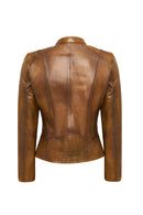 Anya Women's Camel Short Leather Jacket | Derimod Anya Women's Camel Short Leather Jacket | Derimod