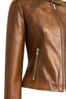 Anya Women's Camel Short Leather Jacket | Derimod Anya Women's Camel Short Leather Jacket | Derimod