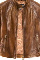Anya Women's Camel Short Leather Jacket | Derimod Anya Women's Camel Short Leather Jacket | Derimod
