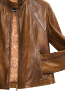 Anya Women's Camel Short Leather Jacket | Derimod Anya Women's Camel Short Leather Jacket | Derimod