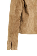 Lara Women's Camel Short Suede Leather Jacket | Derimod Lara Women's Camel Short Suede Leather Jacket | Derimod