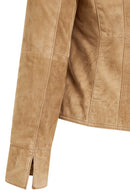 Lara Women's Camel Short Suede Leather Jacket | Derimod Lara Women's Camel Short Suede Leather Jacket | Derimod