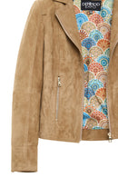 Lara Women's Camel Short Suede Leather Jacket | Derimod Lara Women's Camel Short Suede Leather Jacket | Derimod