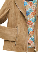 Lara Women's Camel Short Suede Leather Jacket | Derimod Lara Women's Camel Short Suede Leather Jacket | Derimod