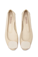 Women's Beige Leather Buckled Ballerinas | Derimod Women's Beige Leather Buckled Ballerinas | Derimod