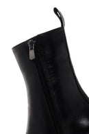 Women's Black Thick Heeled Zippered Leather Boots | Derimod Women's Black Thick Heeled Zippered Leather Boots | Derimod