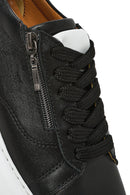 Women's Black Zippered Lace-Up Thick-Sole Leather Sneakers | Derimod Women's Black Zippered Lace-Up Thick-Sole Leather Sneakers | Derimod