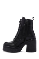 Women's Black Leather Zippered Platform Heeled Boots | Derimod Women's Black Leather Zippered Platform Heeled Boots | Derimod