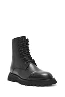 Men's Black Zippered Leather Combat Boots | Derimod Men's Black Zippered Leather Combat Boots | Derimod